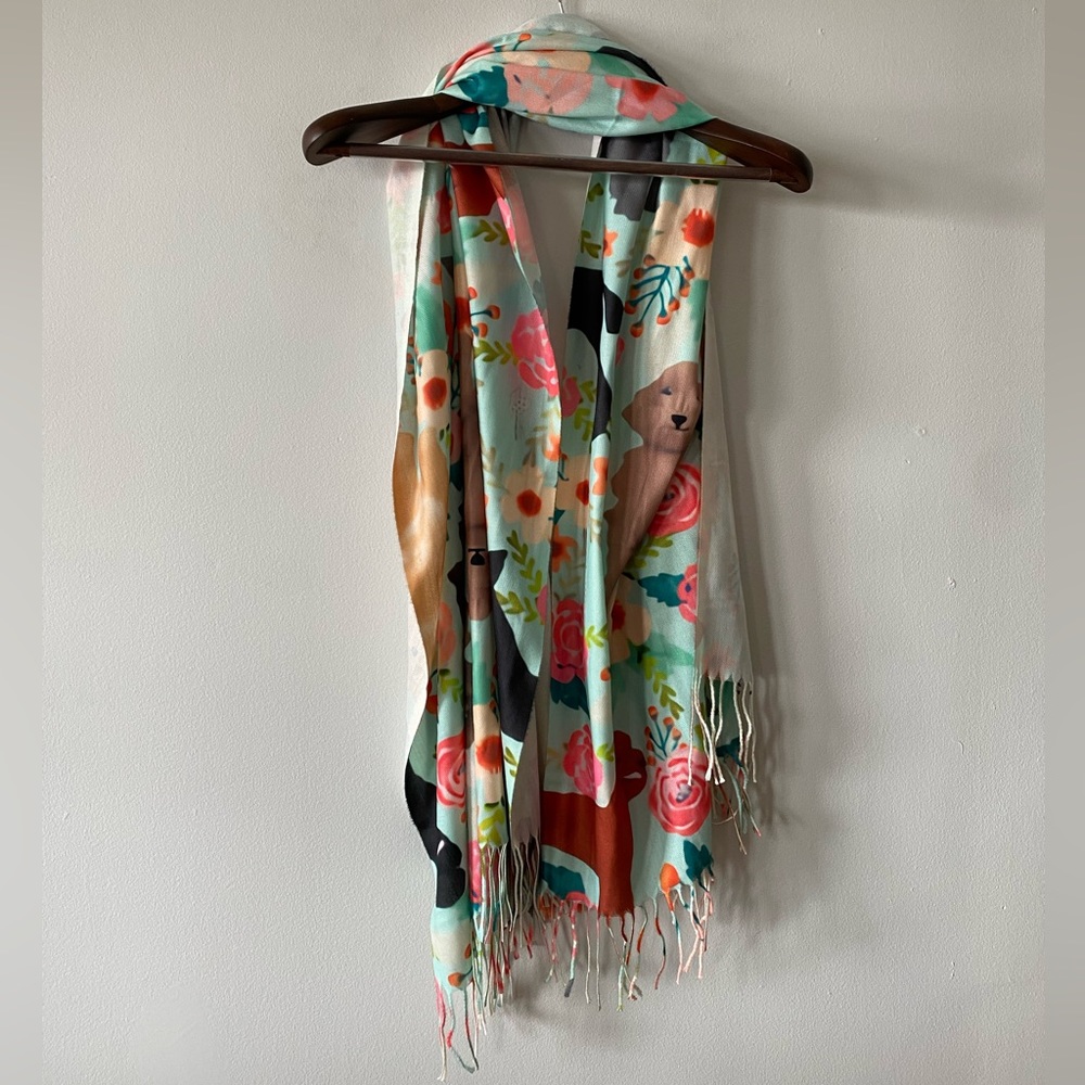 Puppy dog pattern floral scarf, shawl, wrap